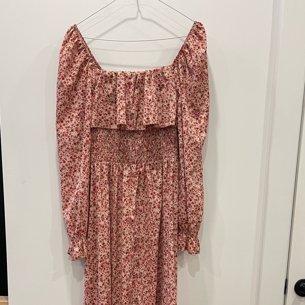 ✨BEAUTIFUL✨ Red Pink Floral Maxi Dress with Ruffles - size L - Picture 7 of 10